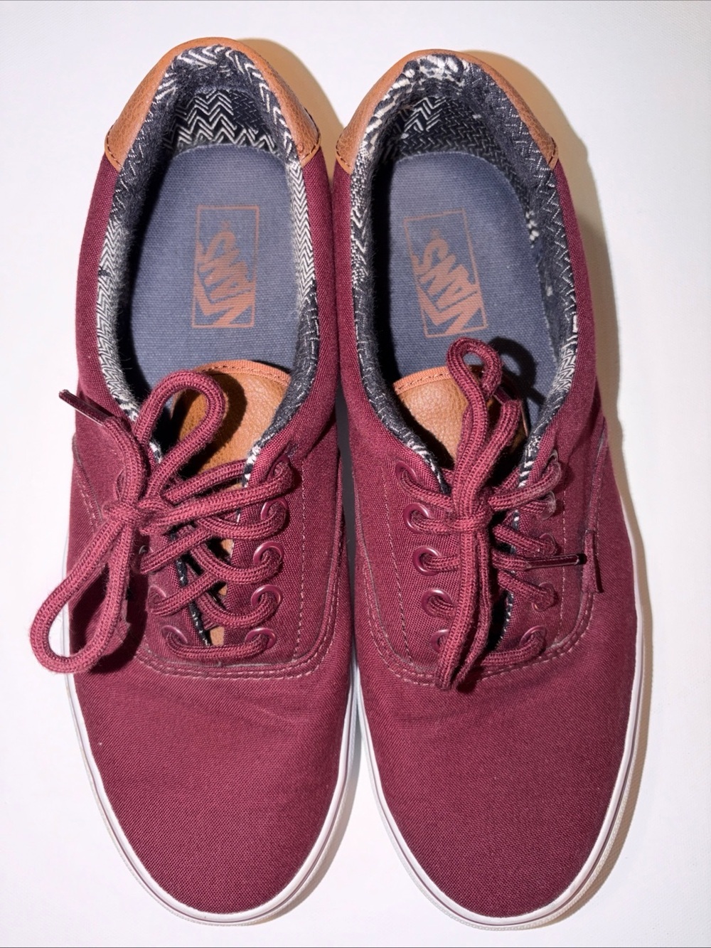 Vans Maroon Canvas Low-Top Sneakers with Tan Accents